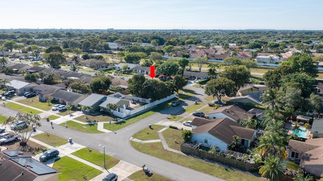 birds eye view of property with a residential view