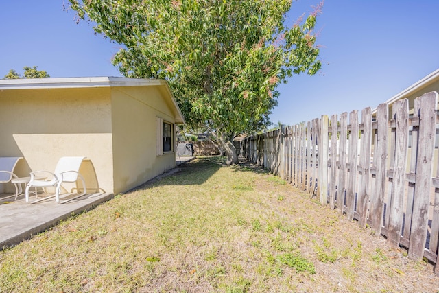 view of yard featuring a patio and a fenced backyard