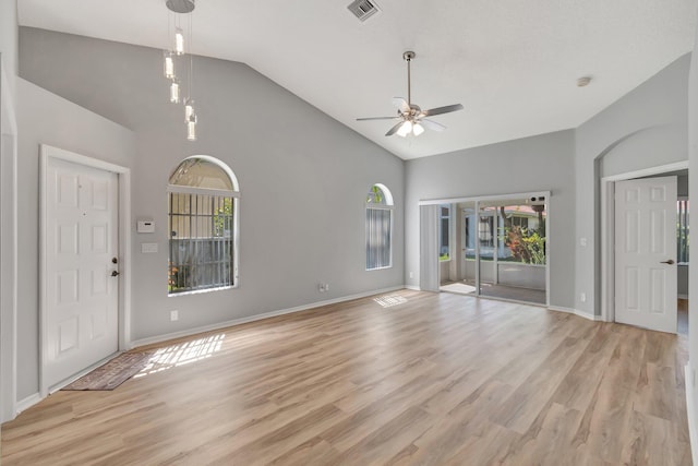 15443 Floral Club Rd, Delray Beach, FL 33484 - interior space featuring light wood finished floors, visible vents, baseboards, and a ceiling fan