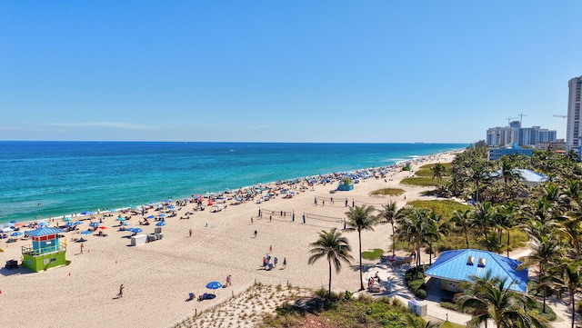 property view of water featuring a view of the beach