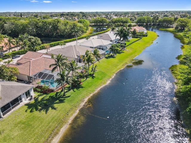 aerial view featuring a water view