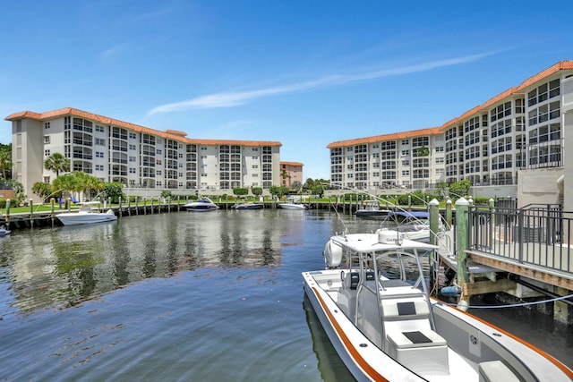 dock area featuring a water view