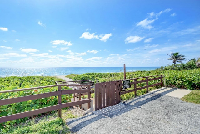 view of patio featuring a water view