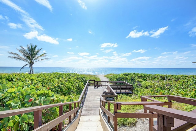 view of water feature with a beach view