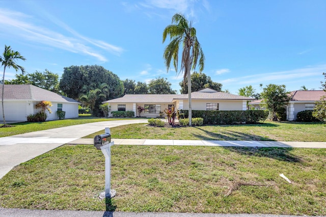11630 Anhinga Dr, Wellington, FL 33414 - ranch-style house featuring stucco siding, curved driveway, and a front yard