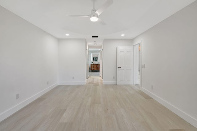 11287 Vivero Ave, Boynton Beach, FL 33437 - spare room with light wood-type flooring, a ceiling fan, visible vents, recessed lighting, and baseboards