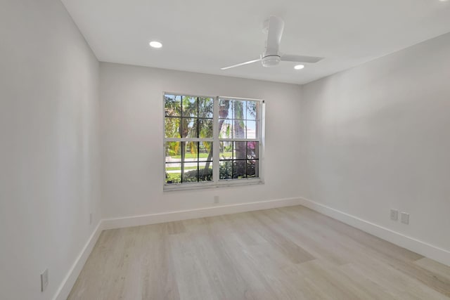 11287 Vivero Ave, Boynton Beach, FL 33437 - unfurnished room featuring light wood-style flooring, baseboards, a ceiling fan, and recessed lighting