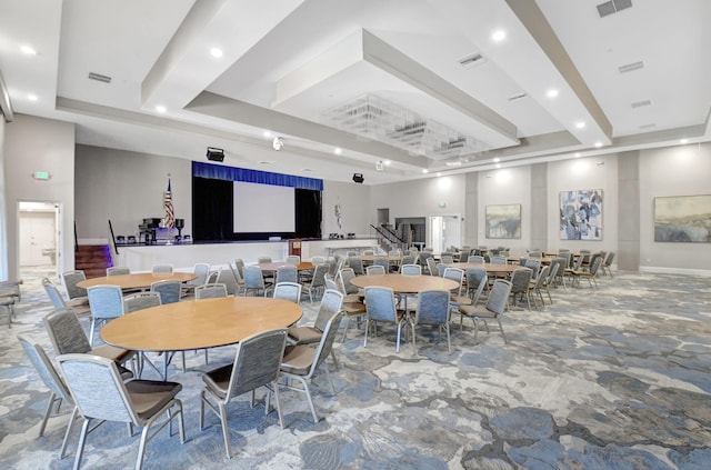 11287 Vivero Ave, Boynton Beach, FL 33437 - dining space featuring visible vents, a raised ceiling, and recessed lighting