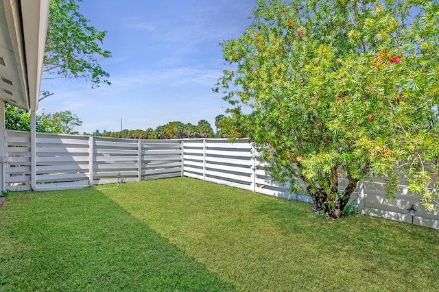 view of yard with a fenced backyard