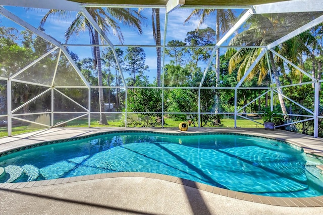 pool featuring a patio area and glass enclosure