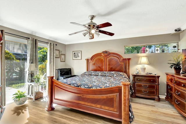14618 66th St N, Loxahatchee, FL 33470 - bedroom with a ceiling fan, crown molding, and light wood-style flooring