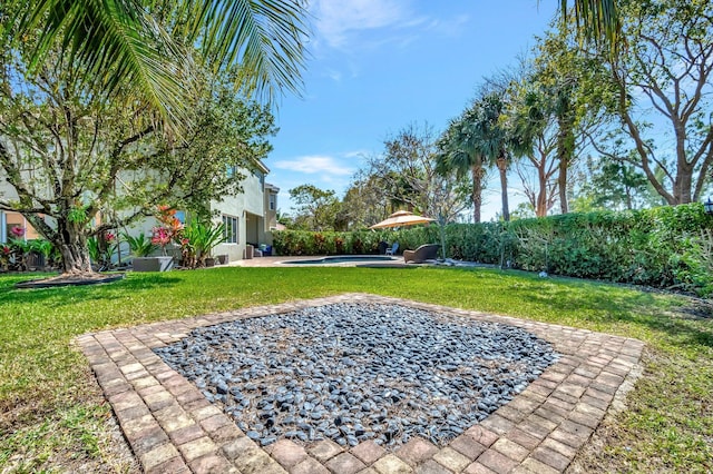 view of yard with a patio and a fenced backyard