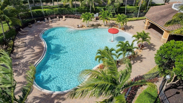 pool with a patio