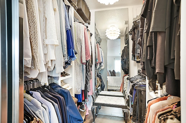 walk in closet with wood finished floors