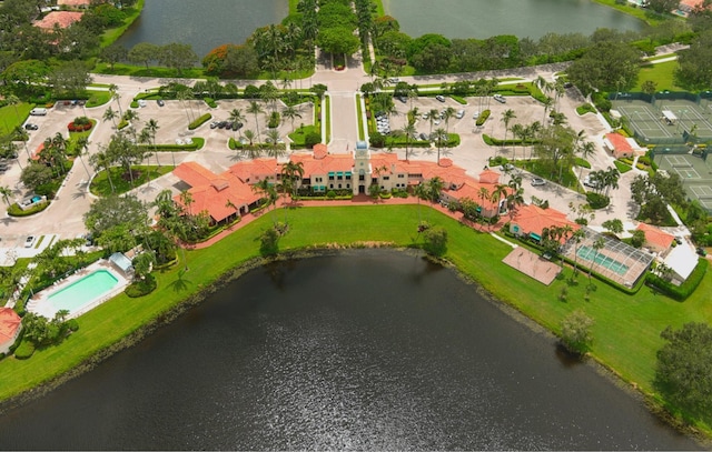 aerial view featuring a water view