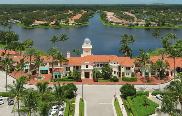 bird's eye view with a residential view and a water view