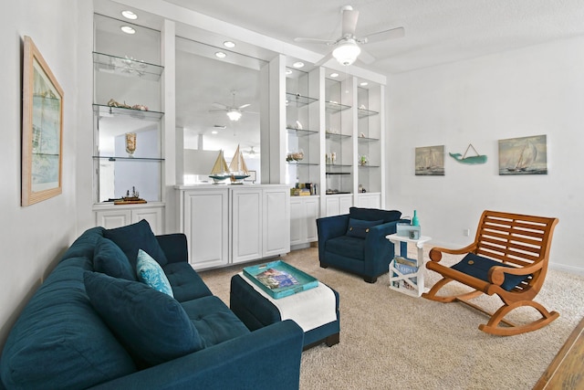 2853 White Trout Ln, West Palm Beach, FL 33411 - living room featuring a ceiling fan, light carpet, recessed lighting, and baseboards