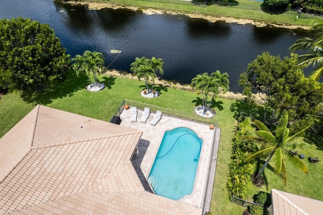 aerial view featuring a water view