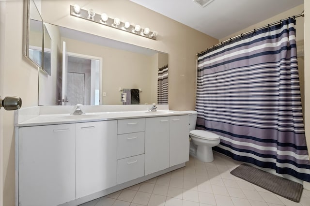 full bath featuring double vanity, toilet, tile patterned floors, and a sink