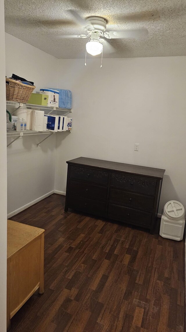 walk in closet featuring wood finished floors and a ceiling fan