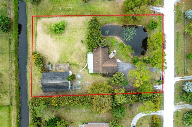 aerial view with a water view