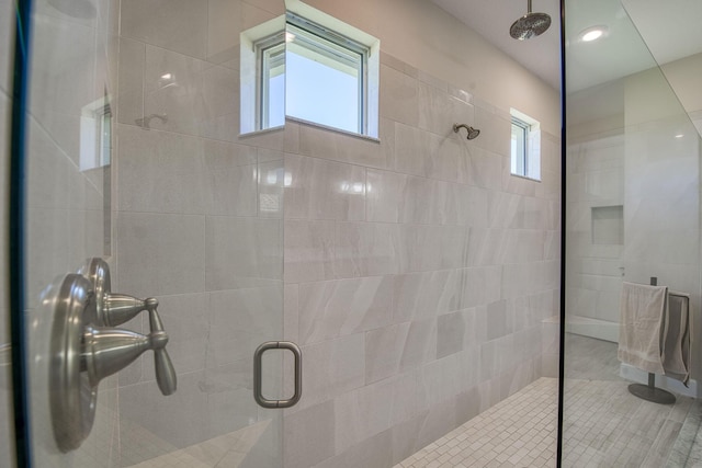 bathroom with a shower stall