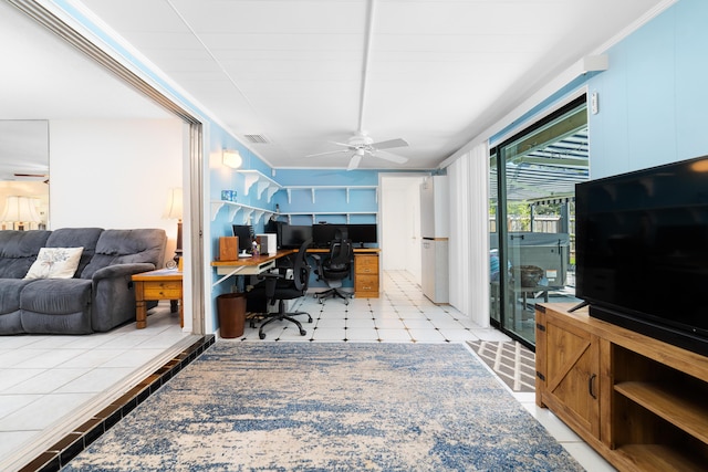 office featuring a ceiling fan and visible vents