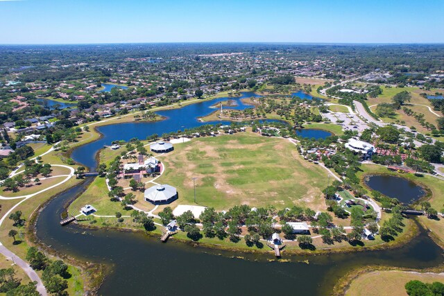 drone / aerial view featuring a water view