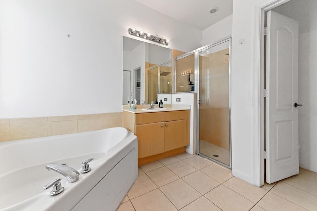 5822 Saddle Trail Ln, Lake Worth, FL 33449 - bathroom with vanity, a stall shower, a bath, and tile patterned flooring
