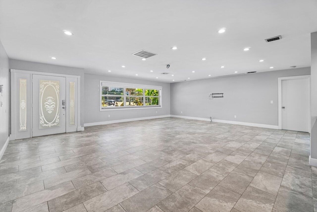 interior space featuring visible vents, recessed lighting, and baseboards