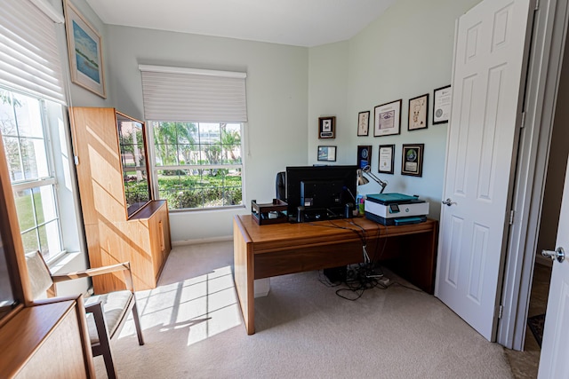 view of carpeted home office