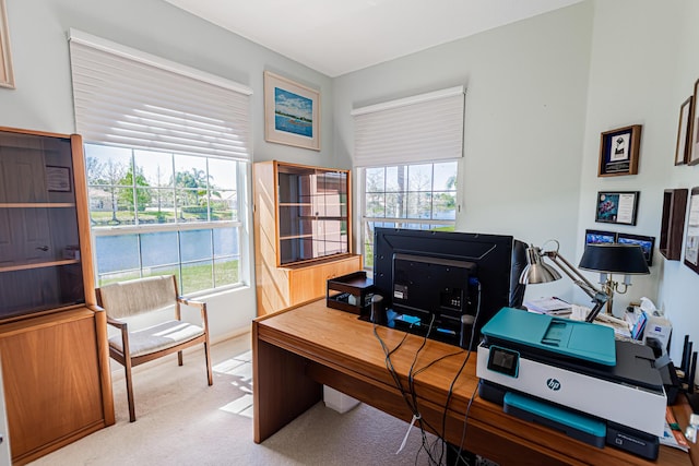 view of carpeted home office