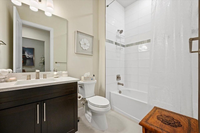 full bathroom featuring toilet, shower / bath combo, and vanity