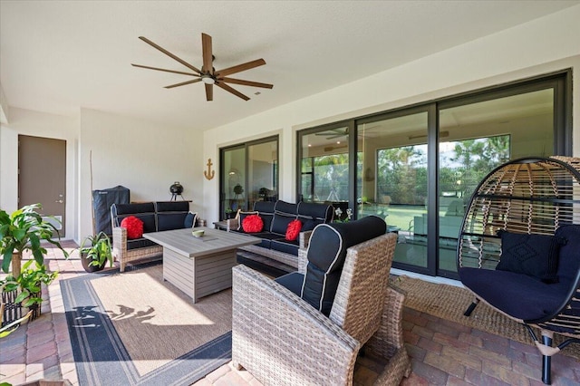 view of patio / terrace featuring an outdoor living space and a ceiling fan