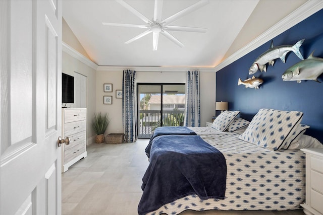 700 NE 20th Ln, Boynton Beach, FL 33435 - bedroom with a ceiling fan, lofted ceiling, and access to exterior