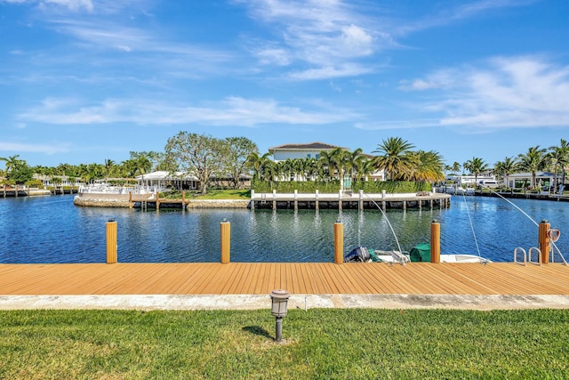 dock area with a water view