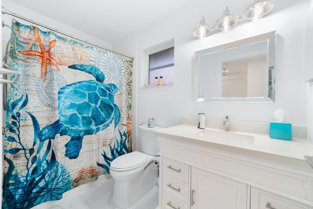 6438 Pointe Pleasant Cir, Delray Beach, FL 33484 - bathroom with vanity, toilet, marble finish flooring, and a shower with curtain