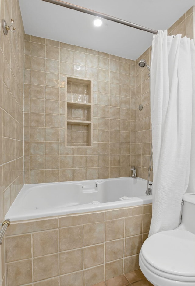 3101 S Ocean Blvd Unit 1002, Highland Beach, FL 33487 - full bathroom featuring tiled shower / bath combo, toilet, recessed lighting, and tile patterned floors