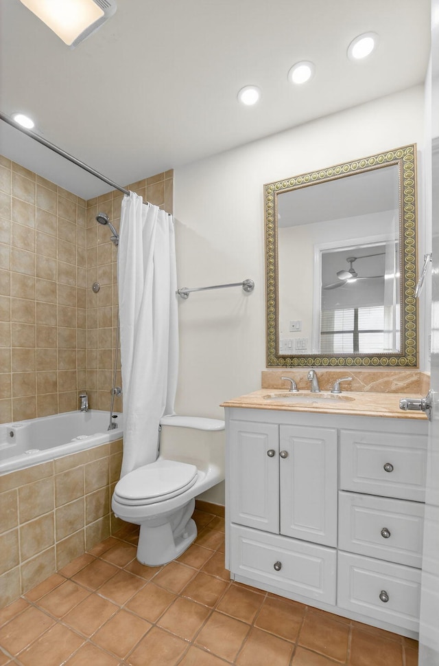 3101 S Ocean Blvd Unit 1002, Highland Beach, FL 33487 - bathroom with tiled shower / bath, vanity, tile patterned floors, toilet, and recessed lighting