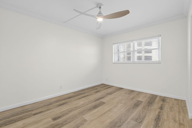 3101 S Ocean Blvd Unit 1002, Highland Beach, FL 33487 - empty room featuring crown molding, light wood-type flooring, a ceiling fan, and baseboards