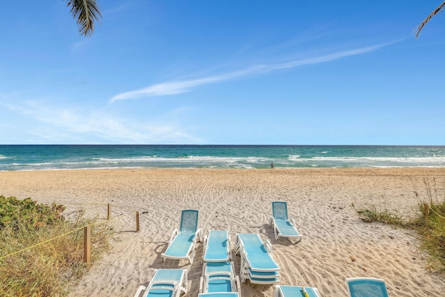 view of water feature featuring a beach view