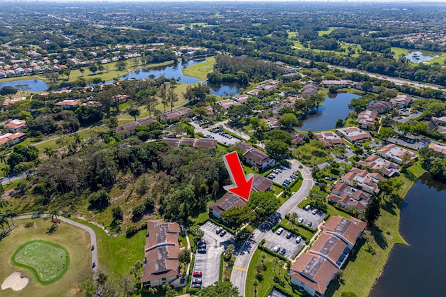 aerial view featuring a residential view and a water view