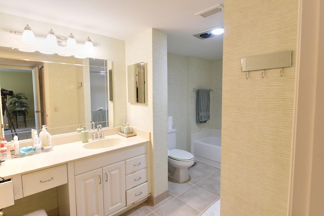 15 Southport Ln Unit E, Boynton Beach, FL 33436 - bathroom featuring visible vents, walk in shower, a washtub, toilet, and tile patterned floors
