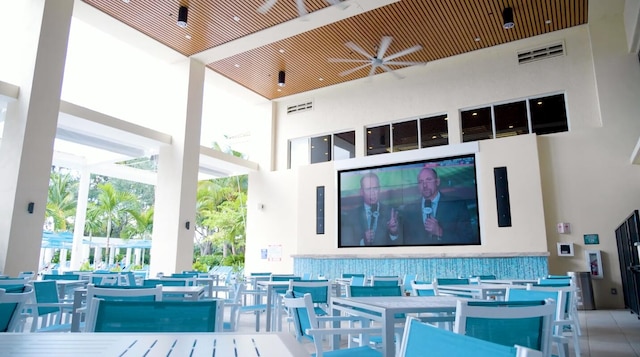 15 Southport Ln Unit E, Boynton Beach, FL 33436 - view of patio with ceiling fan, visible vents, and outdoor dining space