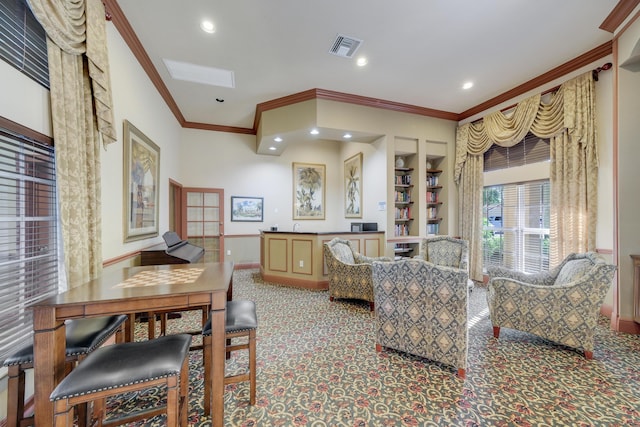500 Scotia Dr Unit 106, Hypoluxo, FL 33462 - interior space featuring baseboards, visible vents, recessed lighting, built in features, and ornamental molding