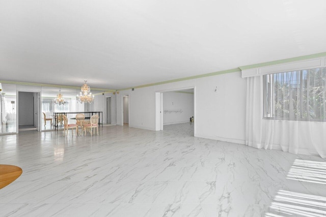 2000 S Ocean Blvd Unit 301, Delray Beach, FL 33483 - unfurnished living room with marble finish floor and a chandelier