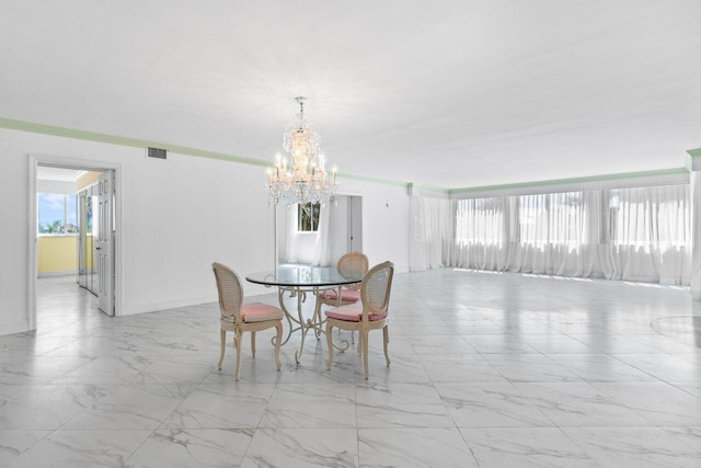 2000 S Ocean Blvd Unit 301, Delray Beach, FL 33483 - dining area featuring a chandelier, visible vents, a healthy amount of sunlight, and baseboards