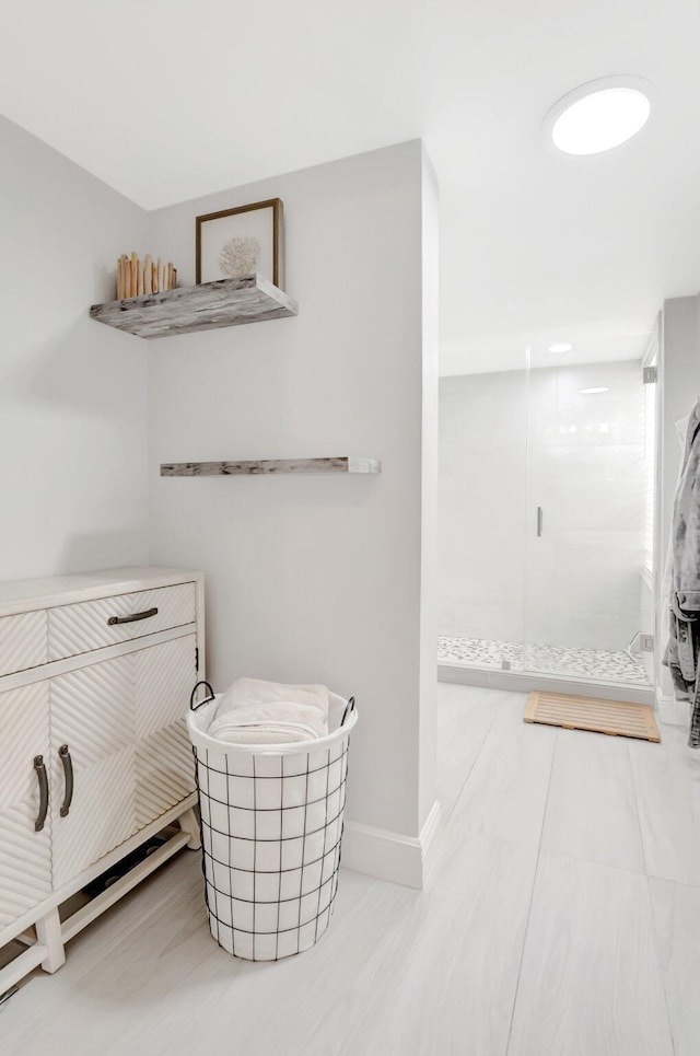 5801 Camino Del Sol Unit 102, Boca Raton, FL 33433 - full bath featuring baseboards and a shower stall