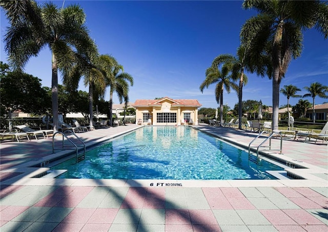 pool with a patio