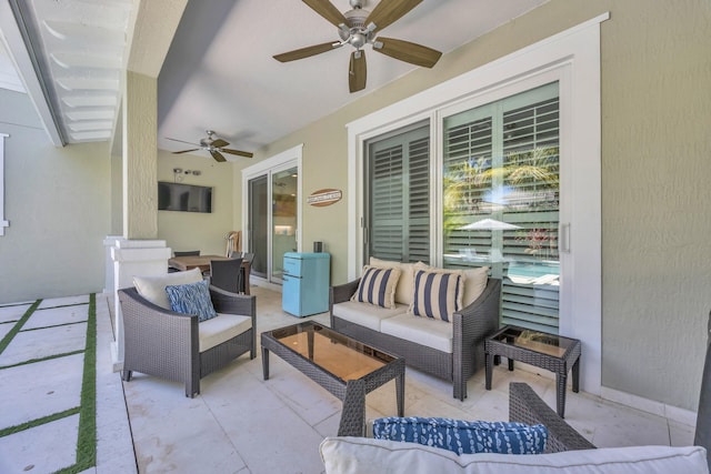 view of patio / terrace featuring ceiling fan and an outdoor hangout area